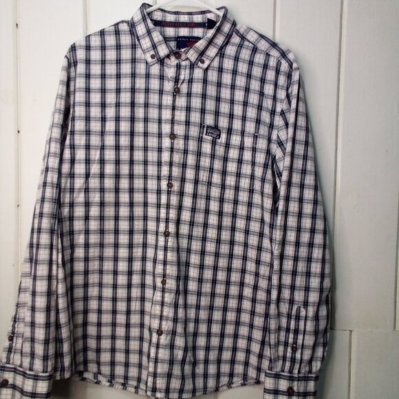 Perry Ellis America Shirt Men XL Button Down Long Sleeve Plaid White Black - Picture 2 of 15